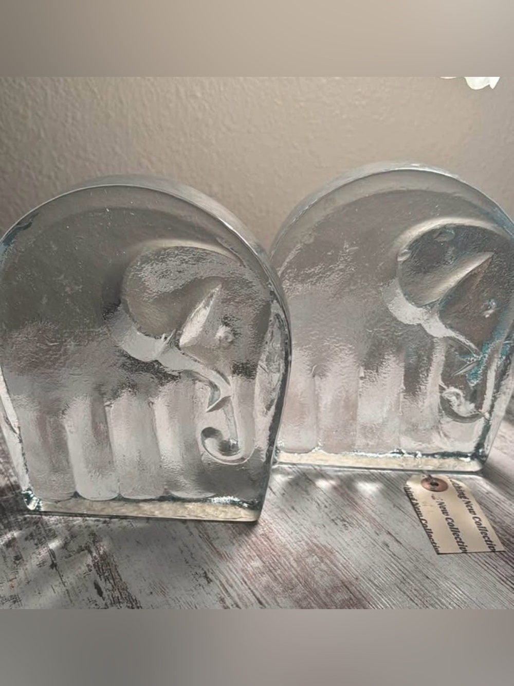 Blenko Clear Glass Elephant Bookends
